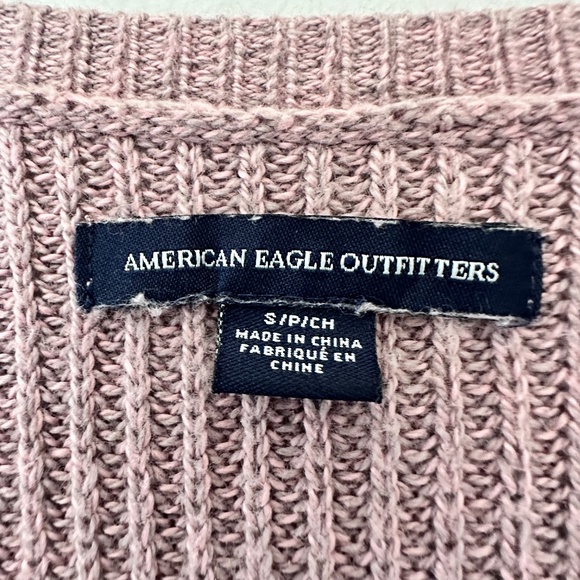 American Eagle Sweater Womens Pink Floral Embroidered V-Neck - Picture 5 of 6
